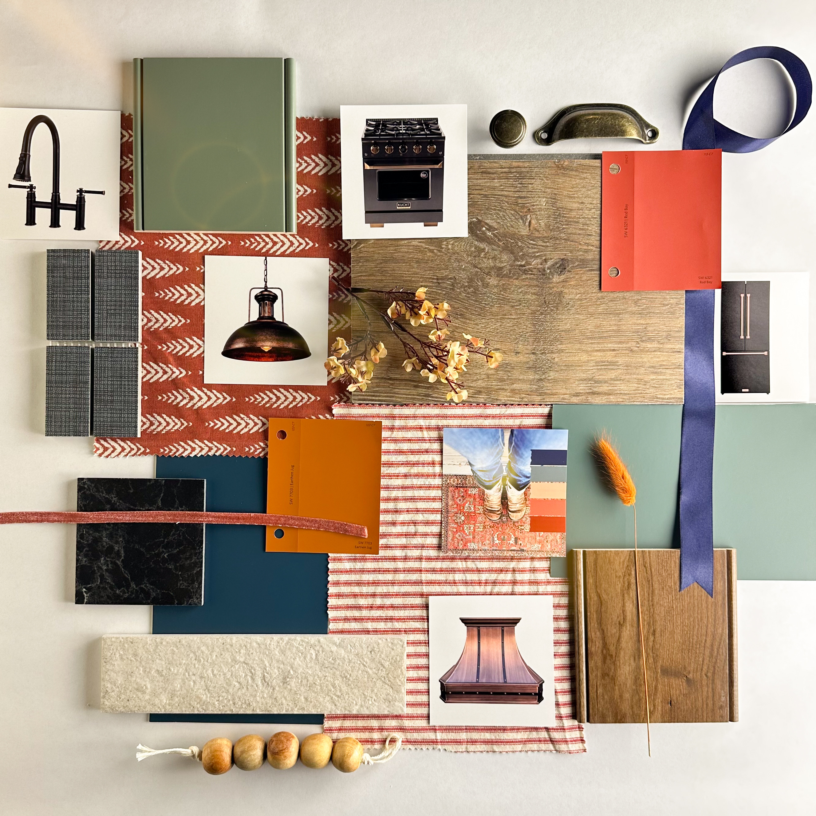 Orangy, bluey, reddy, greeny, rusticy